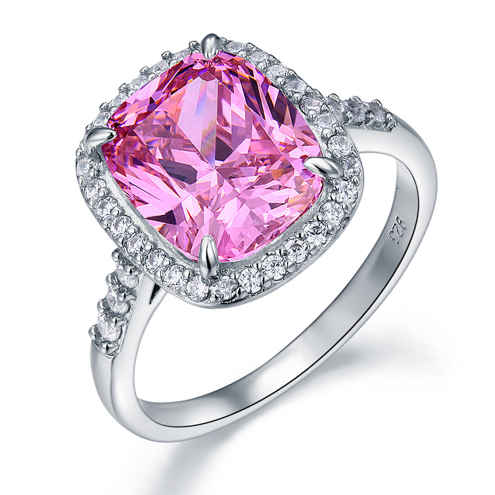 925 Sterling Silver Luxury Engagement Ring 6 Ct Cushion Fancy Pink Simulated Diamond