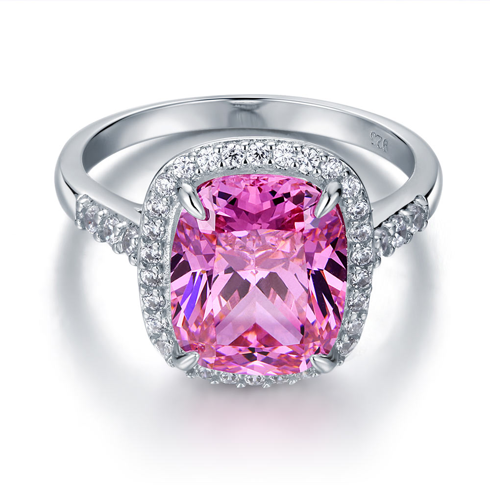 925 Sterling Silver Luxury Engagement Ring 6 Ct Cushion Fancy Pink Simulated Diamond