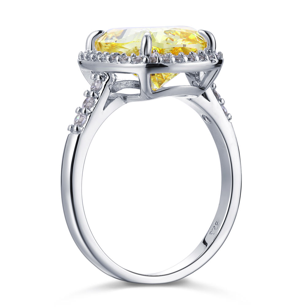 Solid 925 Sterling Silver Luxury Engagement Ring 6 ct Cushion Cut Yellow Canary Simulated Diamante Jewelry