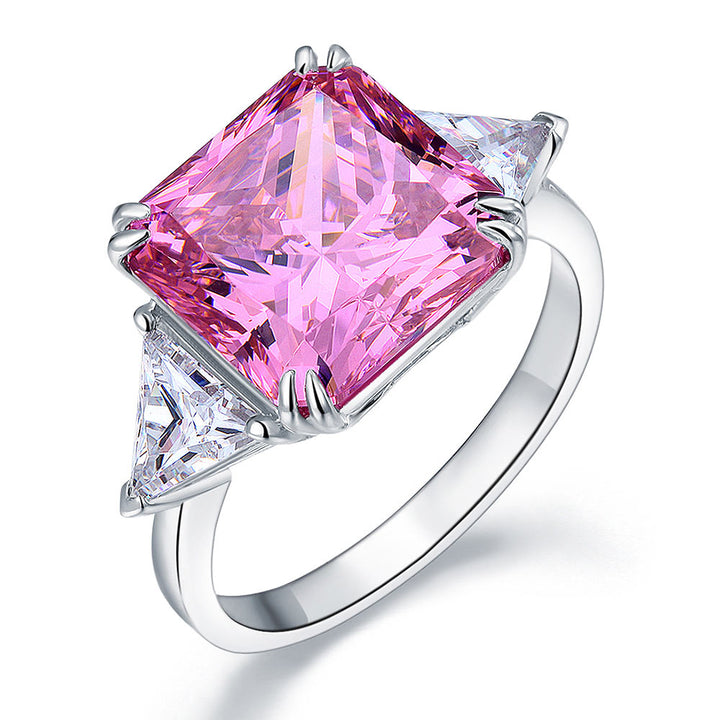925 Sterling Silver Three-Stone Luxury Ring 8 Carat Fancy Pink Simulated Diamond