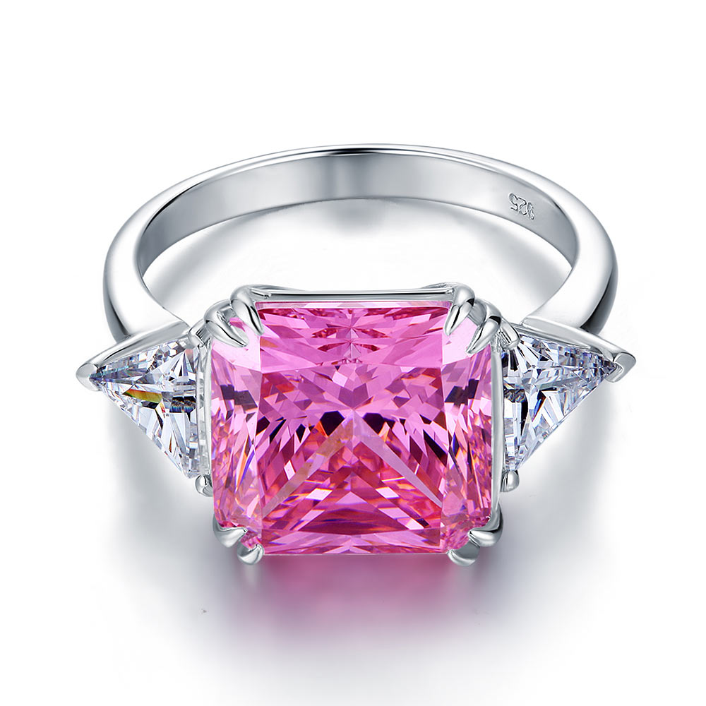925 Sterling Silver Three-Stone Luxury Ring 8 Carat Fancy Pink Simulated Diamond