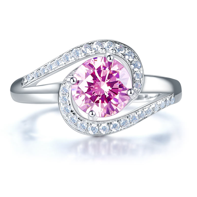 Twist Curl 925 Sterling Silver Wedding Engagement Ring 1.25 Ct Fancy Pink Simulated Diamond