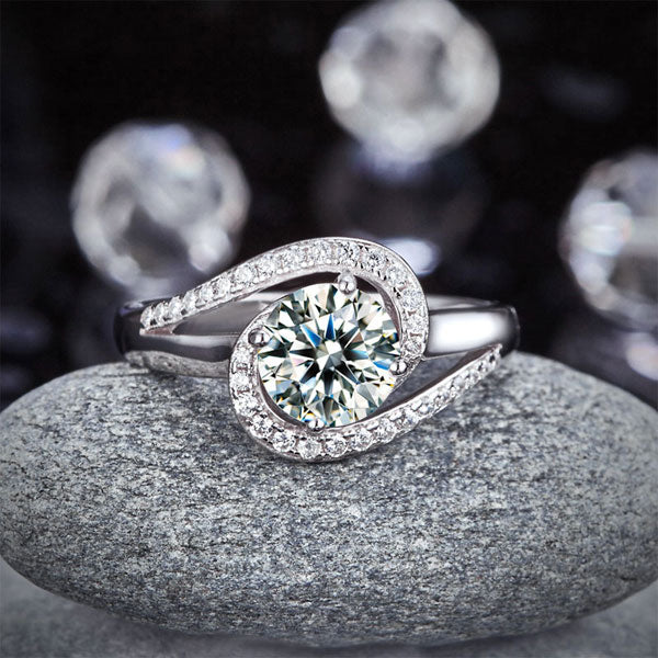 Twist Curl 925 Sterling Silver Wedding Engagement Ring 1.25 Ct Simulated Diamond