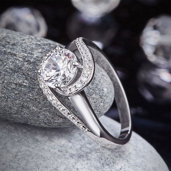 Twist Curl 925 Sterling Silver Wedding Engagement Ring 1.25 Ct Simulated Diamond