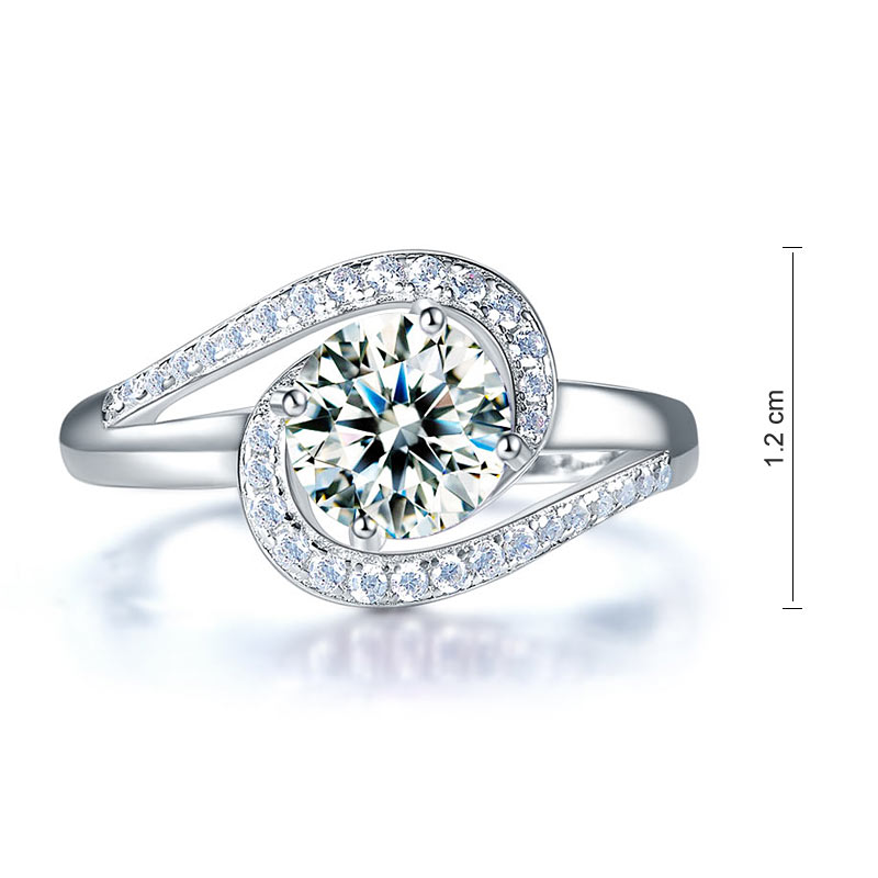 Twist Curl 925 Sterling Silver Wedding Engagement Ring 1.25 Ct Simulated Diamond