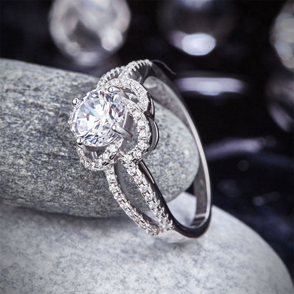Floral 925 Sterling Silver Wedding Promise Engagement Ring 1 Ct Simulated Diamond Jewelry