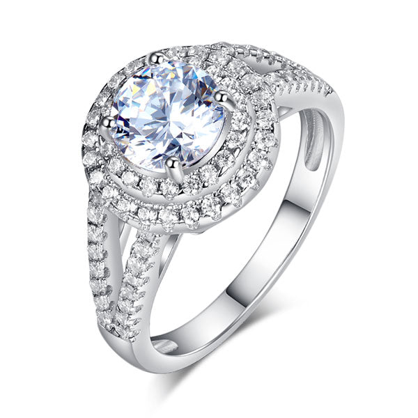Double Halo 925 Sterling Silver Wedding Engagement Ring 1.25 Ct Simulated Diamond Promise Anniversary