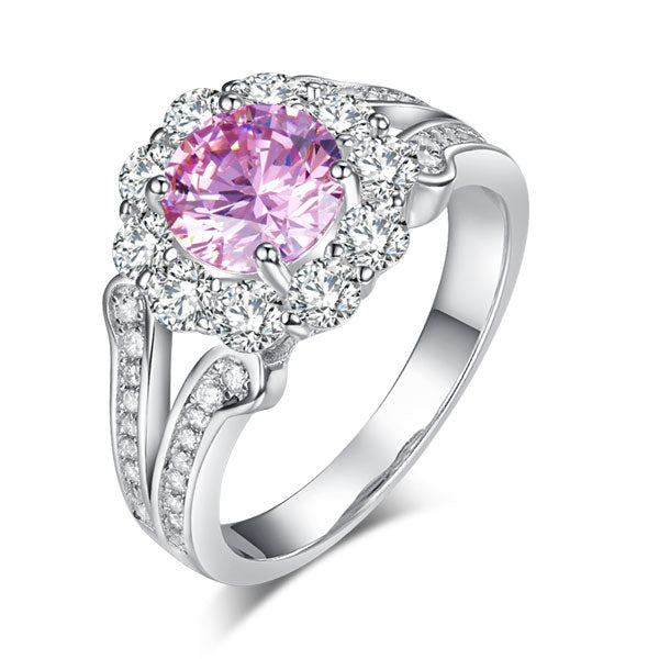 Art Deco Vintage style 925 Sterling Silver Wedding Ring 1.25 Ct Fancy Pink Simulated Diamond Promise Anniversary