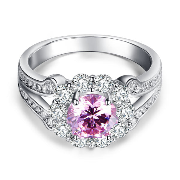 Art Deco Vintage style 925 Sterling Silver Wedding Ring 1.25 Ct Fancy Pink Simulated Diamond Promise Anniversary