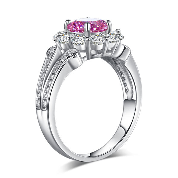 Art Deco Vintage style 925 Sterling Silver Wedding Ring 1.25 Ct Fancy Pink Simulated Diamond Promise Anniversary