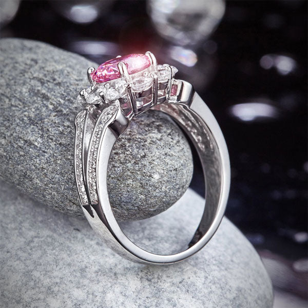 Art Deco Vintage style 925 Sterling Silver Wedding Ring 1.25 Ct Fancy Pink Simulated Diamond Promise Anniversary