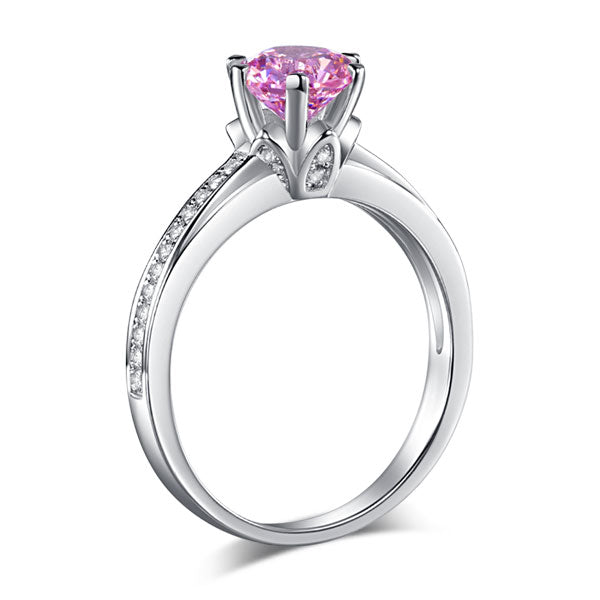 6 Claws 925 Sterling Silver Wedding Promise Anniversary Ring 1.25 Ct Fancy Pink Simulated Diamond Jewelry