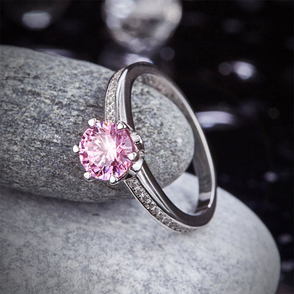 6 Claws 925 Sterling Silver Wedding Promise Anniversary Ring 1.25 Ct Fancy Pink Simulated Diamond Jewelry