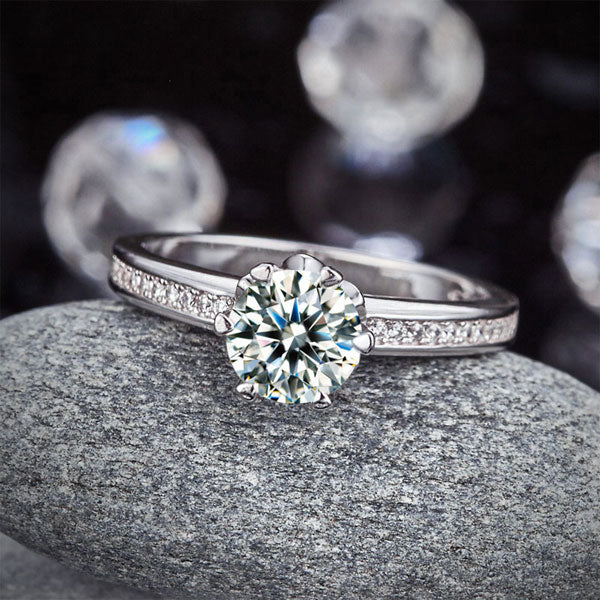 6 Claws 925 Sterling Silver Wedding Promise Engagement Ring 1.25 Ct Simulated Diamond Jewelry