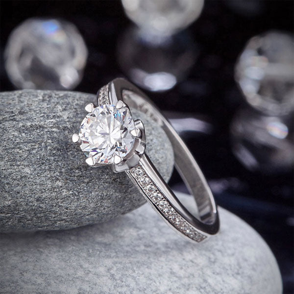 6 Claws 925 Sterling Silver Wedding Promise Engagement Ring 1.25 Ct Simulated Diamond Jewelry