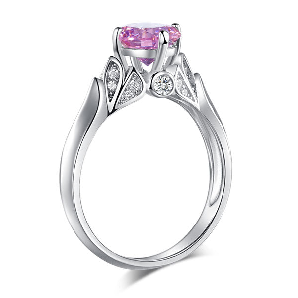 Flower 925 Sterling Silver Wedding Promise Anniversary Ring 1.25 Ct Fancy Pink Simulated Diamond Jewelry