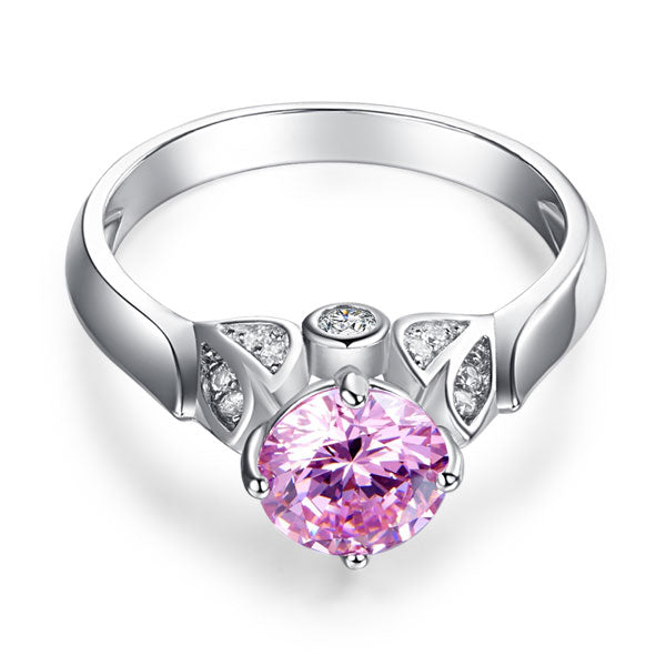 Flower 925 Sterling Silver Wedding Promise Anniversary Ring 1.25 Ct Fancy Pink Simulated Diamond Jewelry