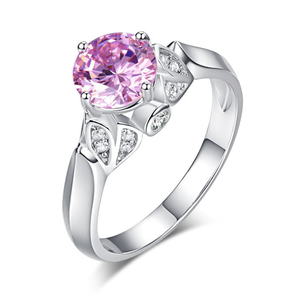 Flower 925 Sterling Silver Wedding Promise Anniversary Ring 1.25 Ct Fancy Pink Simulated Diamond Jewelry