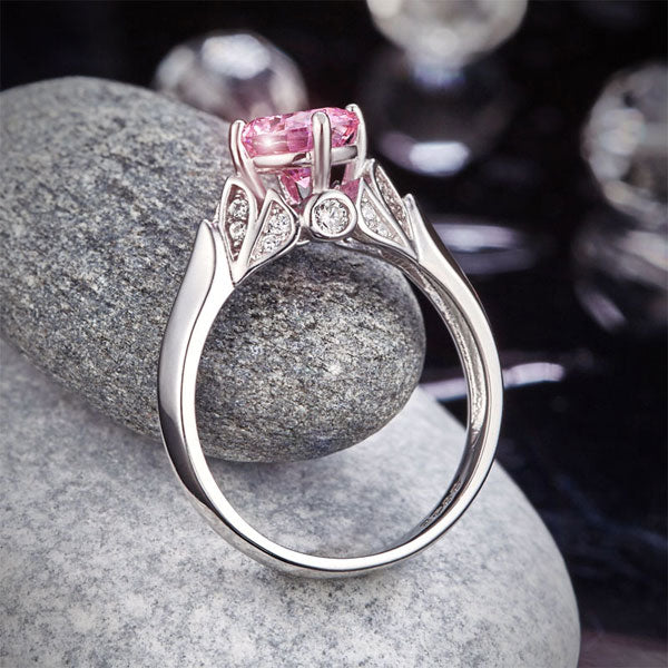Flower 925 Sterling Silver Wedding Promise Anniversary Ring 1.25 Ct Fancy Pink Simulated Diamond Jewelry