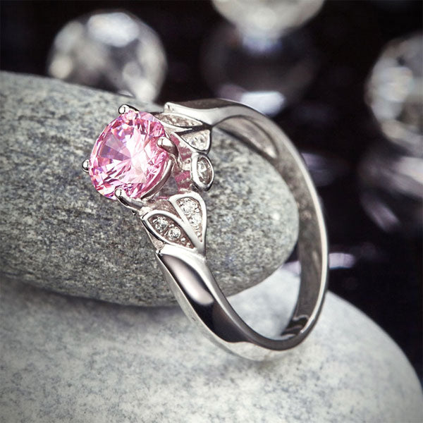 Flower 925 Sterling Silver Wedding Promise Anniversary Ring 1.25 Ct Fancy Pink Simulated Diamond Jewelry