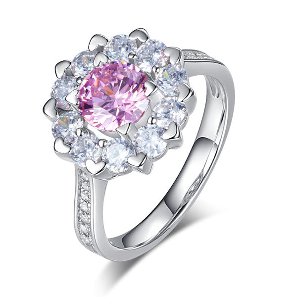 Snowflake 925 Sterling Silver Wedding Promise Anniversary Ring 1 Ct Fancy Pink Simulated Diamond