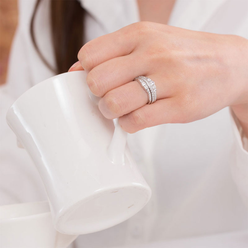 Solid 925 Sterling Silver Wedding Band Ring Set 3-Pieces Anniversary