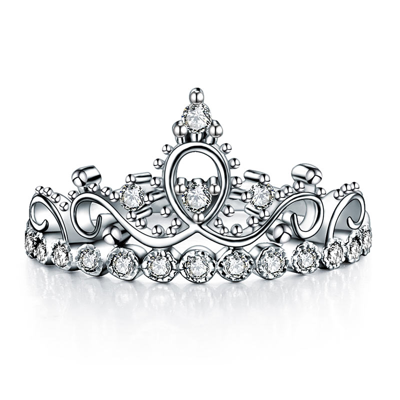 Solid 925 Sterling Silver Ring Crown Shape Simulated Diamond for Lady Trendy Stylish