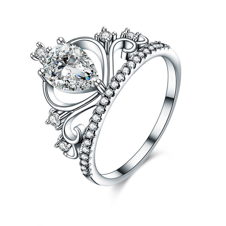 Solid 925 Sterling Silver Crown Ring 1 Carat Pear Cut for Lady Trendy Stylish Jewelry