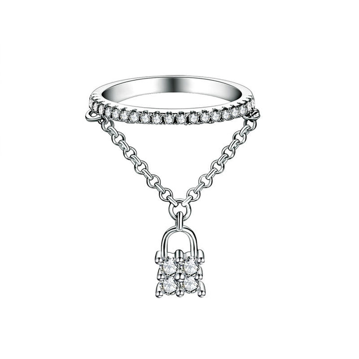 Solid 925 Sterling Silver Band Ring Dangle Purse Sparkling Simulated Diamond for Lady Trendy Stylish