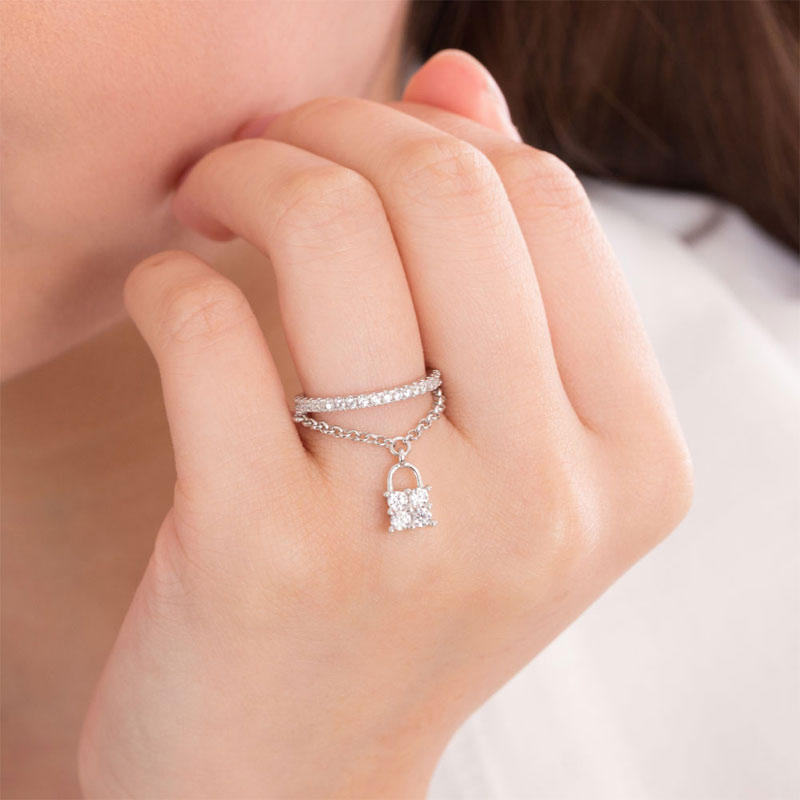 Solid 925 Sterling Silver Band Ring Dangle Purse Sparkling Simulated Diamond for Lady Trendy Stylish