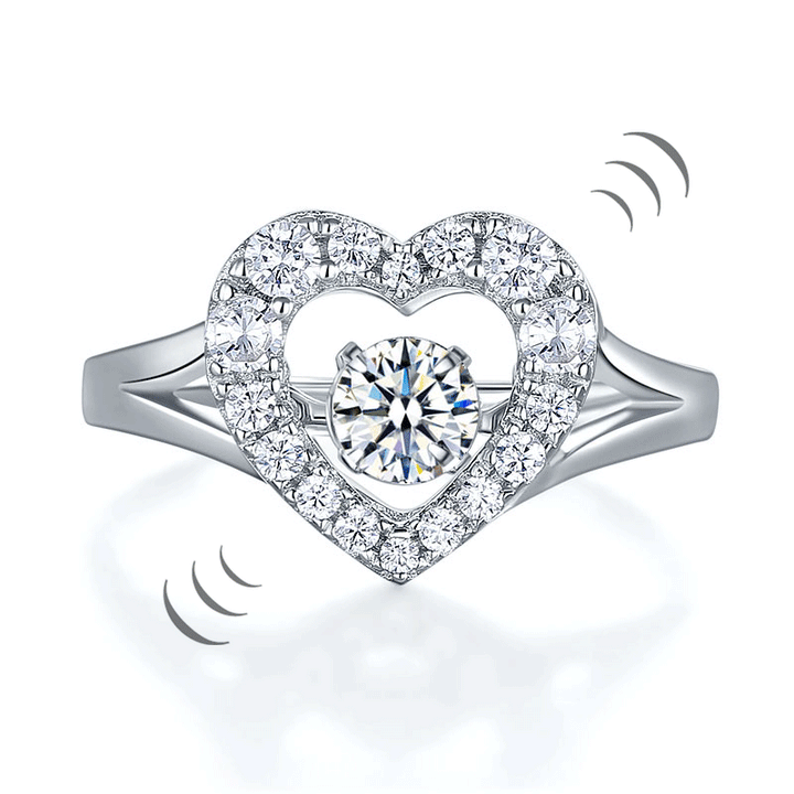 Dancing Stone Heart Solid 925 Sterling Silver Ring Fashion Wedding Jewelry