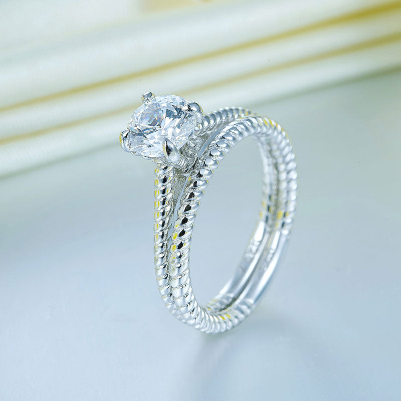 Promise Engagement 2-PC Solid Sterling 925 Silver Twist Solitaire Ring Set Bridal Jewelry