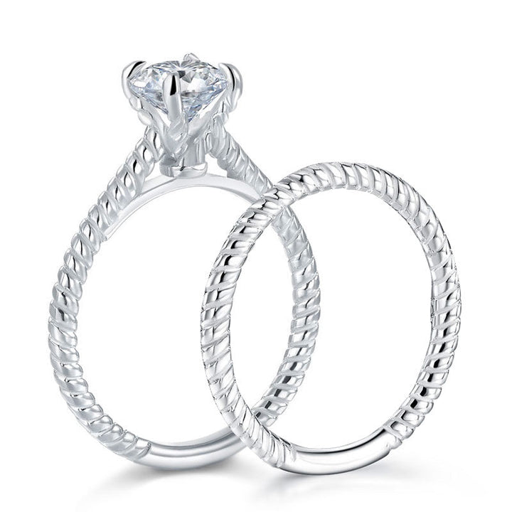 Promise Engagement 2-PC Solid Sterling 925 Silver Twist Solitaire Ring Set Bridal Jewelry