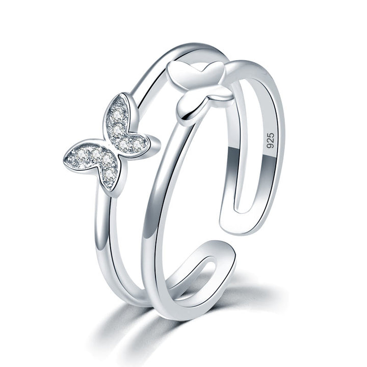 Solid 925 Sterling Silver Ring Band Fashion Butterfly 2017 New Style for Girls Ladies