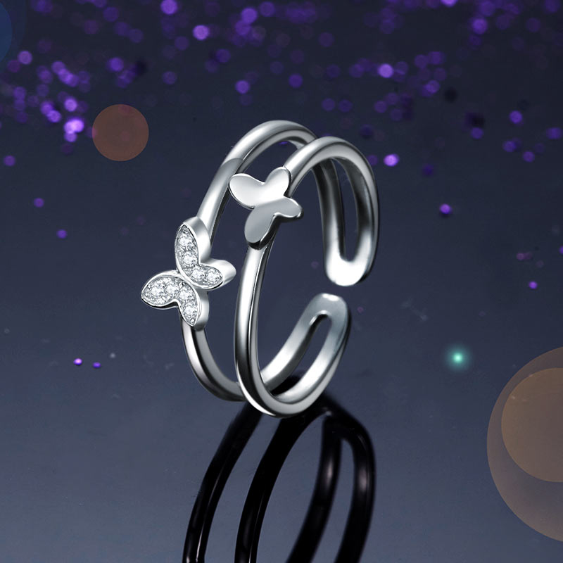 Solid 925 Sterling Silver Ring Band Fashion Butterfly 2017 New Style for Girls Ladies