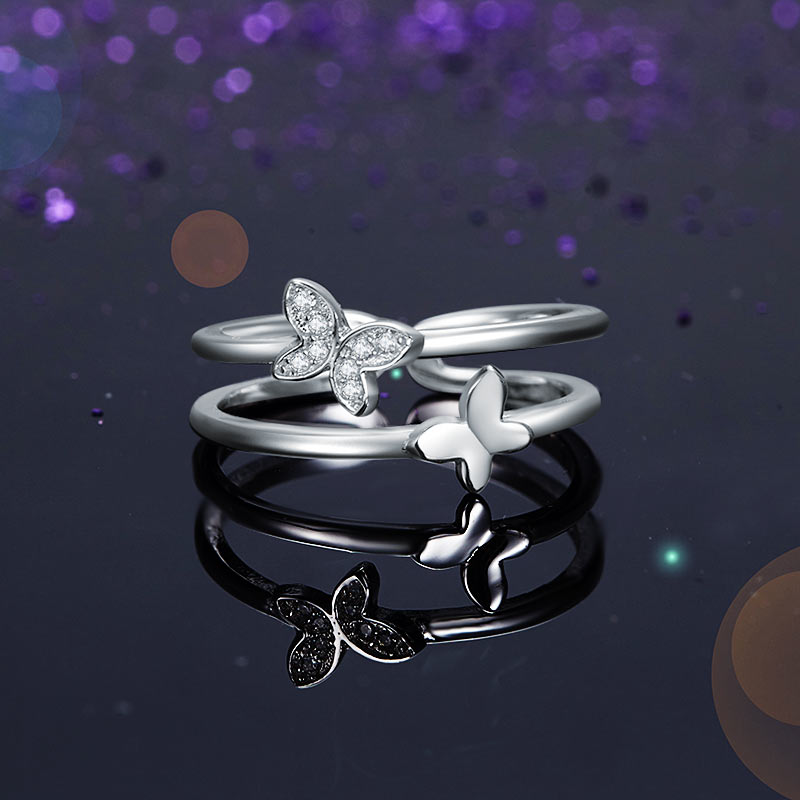 Solid 925 Sterling Silver Ring Band Fashion Butterfly 2017 New Style for Girls Ladies