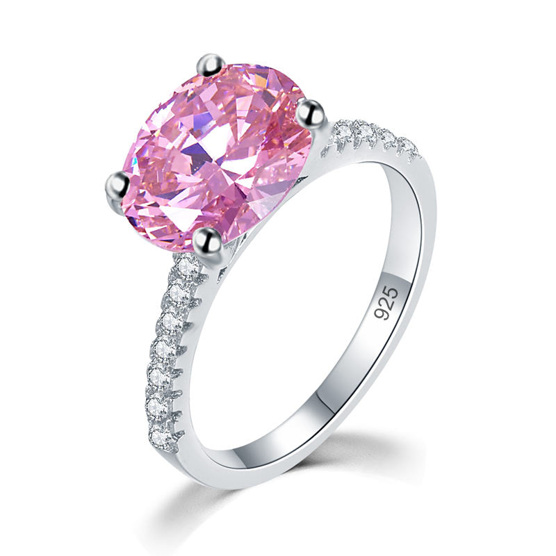 Solid 925 Sterling Silver 4 Carat Anniversary Ring Fancy Pink Oval Cut Luxury Jewelry