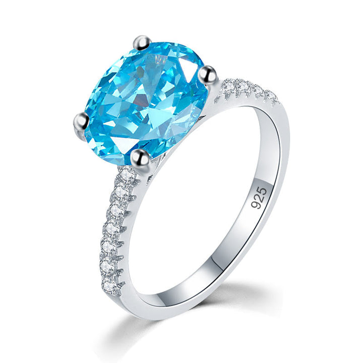 Solid 925 Sterling Silver 4 Carat Anniversary Ring Blue Oval Party Luxury Jewelry