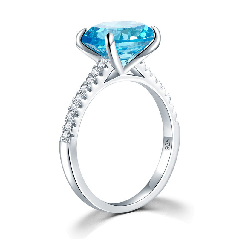Solid 925 Sterling Silver 4 Carat Anniversary Ring Blue Oval Party Luxury Jewelry
