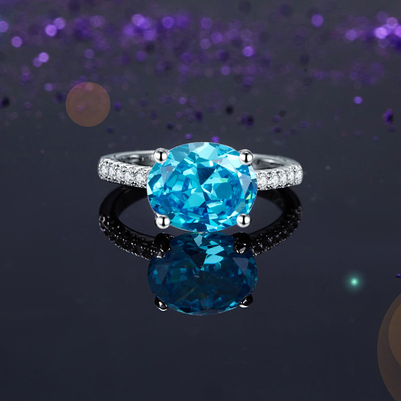 Solid 925 Sterling Silver 4 Carat Anniversary Ring Blue Oval Party Luxury Jewelry