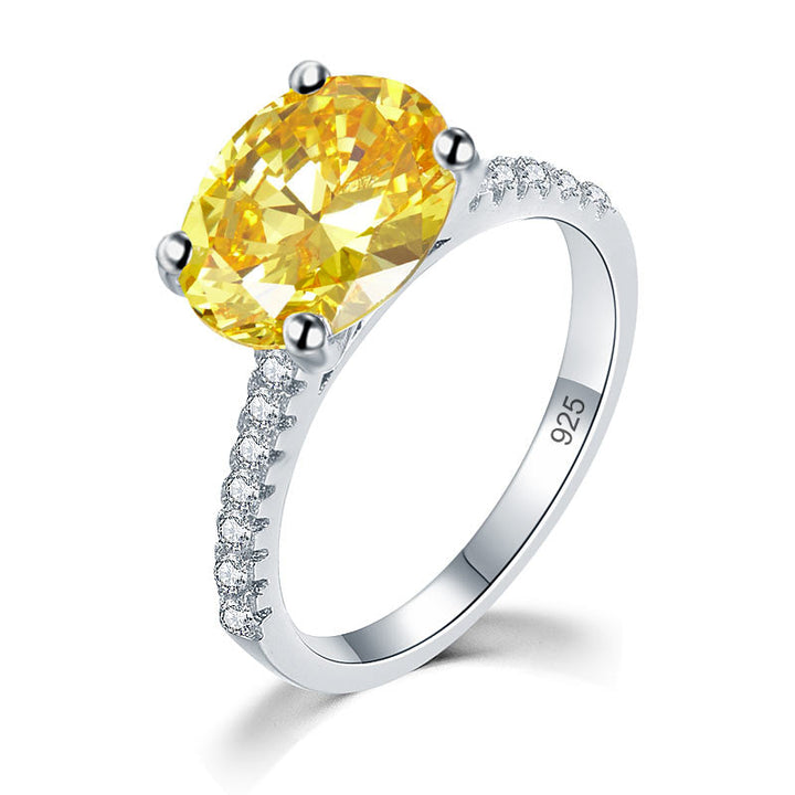 Solid 925 Sterling Silver 4 Carat Anniversary Luxury Ring Yellow Canary Oval Party Jewelry