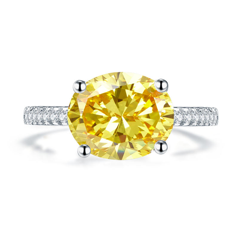 Solid 925 Sterling Silver 4 Carat Anniversary Luxury Ring Yellow Canary Oval Party Jewelry
