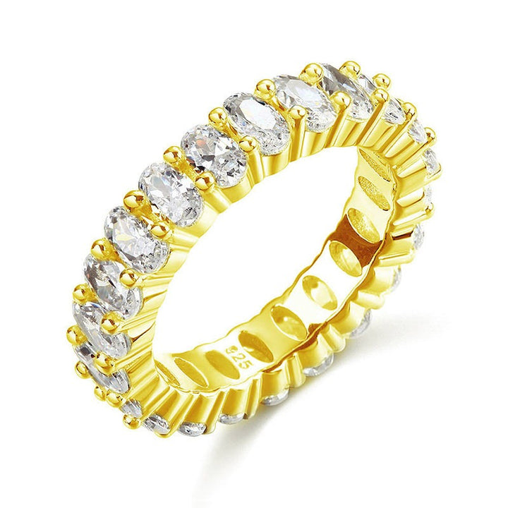 Oval Cut Eternity Solid Sterling 925 Silver Yellow Gold Plated Wedding Ring Band Jewelry