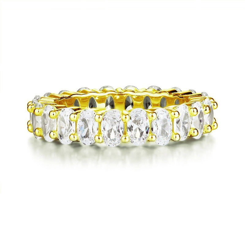 Oval Cut Eternity Solid Sterling 925 Silver Yellow Gold Plated Wedding Ring Band Jewelry