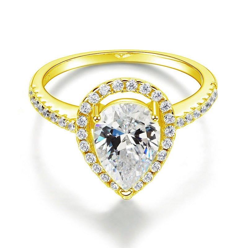 2 Ct Pear Cut Ring Sterling 925 Silver Yellow Gold Plated Wedding Promise Anniversary Engagement Jewelry