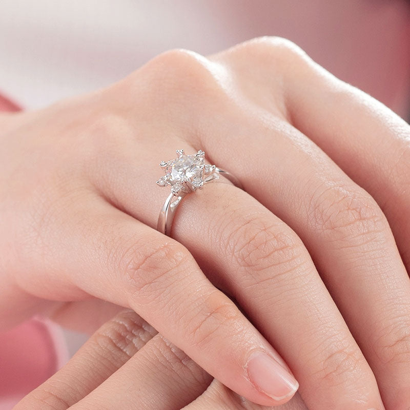 1 Carat Moissanite Diamond Flower Engagement 925 Sterling Silver Ring