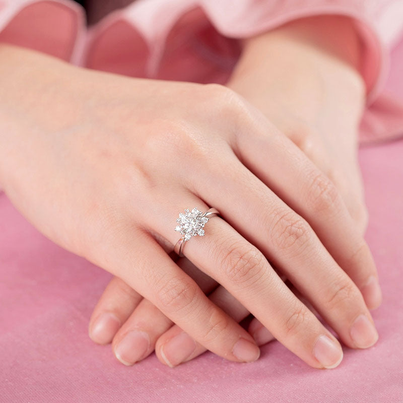 1 Carat Moissanite Diamond Flower Engagement 925 Sterling Silver Ring