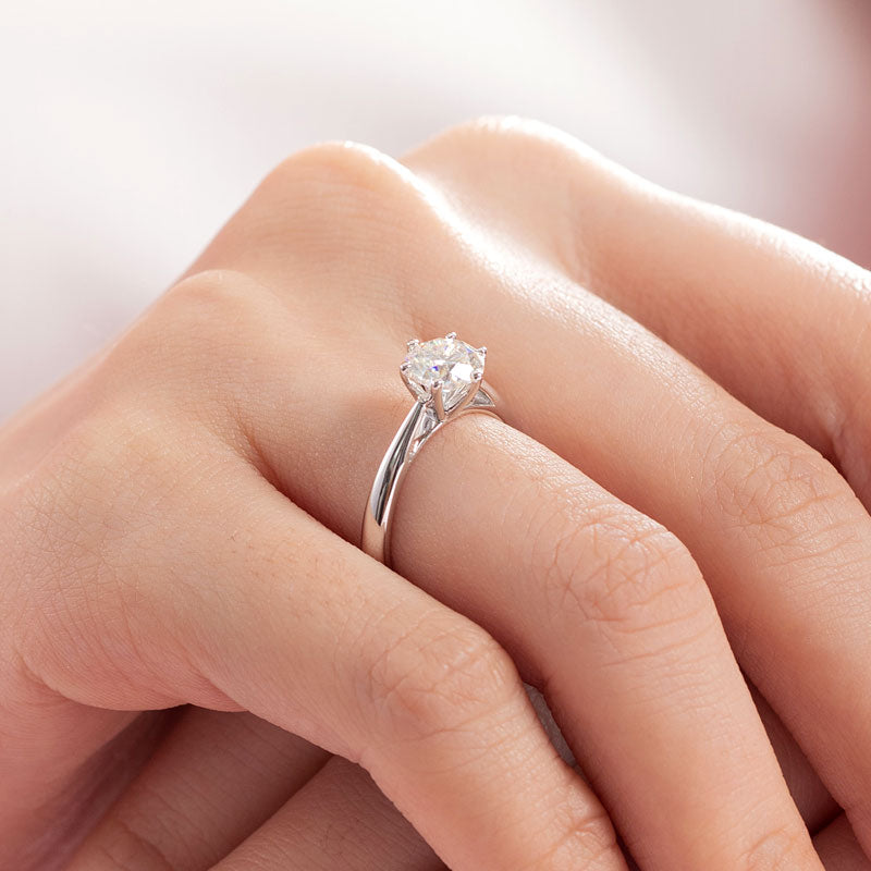 1 Carat Moissanite Diamond Classic 6 Claws Engagement 925 Sterling Silver Ring