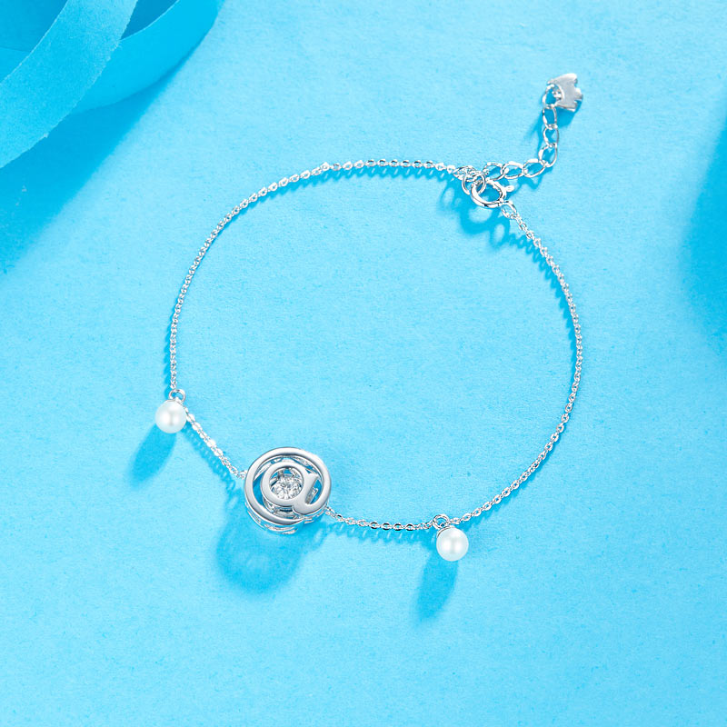 Moissanite Diamond Fresh Water Pearls @ Dancing Stone Bracelet 925 Sterling Silver