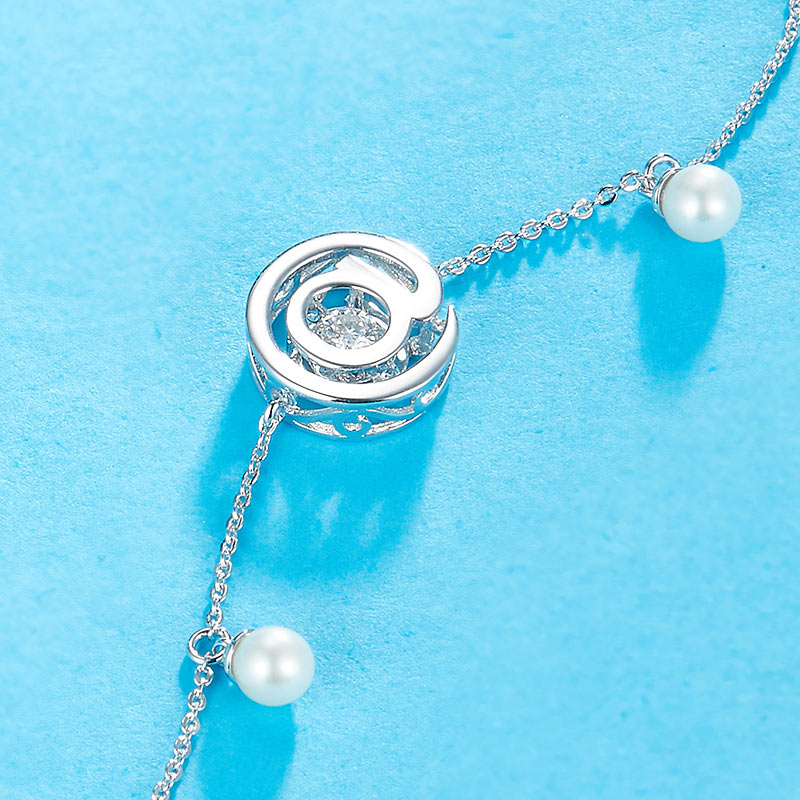 Moissanite Diamond Fresh Water Pearls @ Dancing Stone Bracelet 925 Sterling Silver